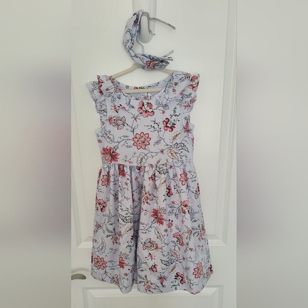 Janie and Jack Blue floral sundress with headband- size 6